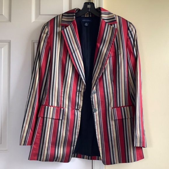 Anne Klein II Silk Striped Red Blazer SZ 10 - Picture 10 of 16